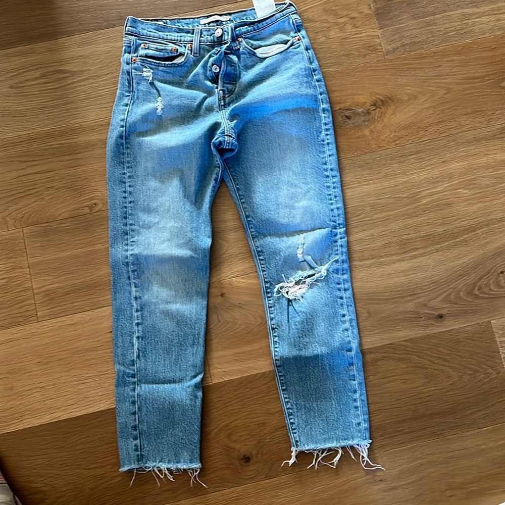 Levi's Wedgie Straight Leg Raw Hem Distressed Jeans